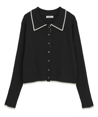 earth music&ecology バイカラートリムニットカーディガン Black