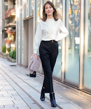 ANY SIS 褒めらレディストレッチ セミフレア テーパードパンツ ネイビー