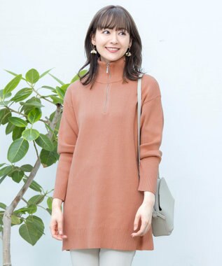 Tiaclasse 【洗える】ハーフジップニットチュニック オレンジ