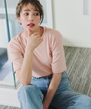 Tiaclasse 【洗える】刺繍ロゴカットソーTシャツ ピンク