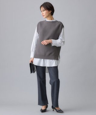 自由区 L 【WEB限定・洗える】コットンストレッチホールガーメントニット ベスト グレー系