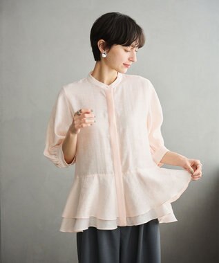 #Newans 【洗える】ダブルフリルヘムシアーシャツ シアーピンク