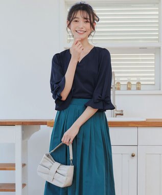 Tiaclasse 【軽撥水・汚れ防止】ランダムタックロングスカート グリーン