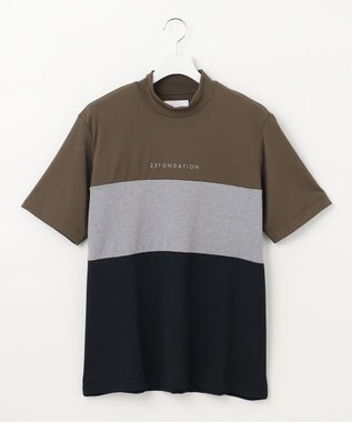 23区GOLF 【23Fondation】カラーブロック モックネックシャツ 一枚で主役級 ストレッチ性◎ カーキ系