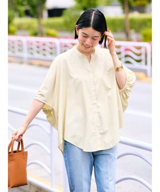 AMERICAN HOLIC 接触冷感＋ＵＶカット　ギャザースリーブブラウス Stripe Yellow