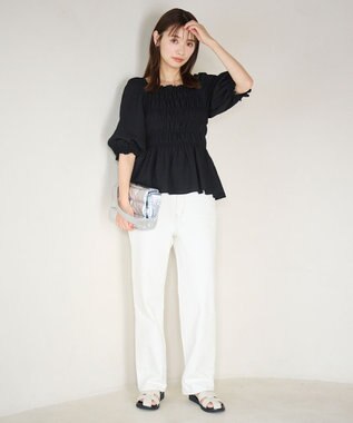 #Newans 2WAYシャーリングペプラムブラウス ブラック