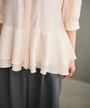 #Newans 【洗える】ダブルフリルヘムシアーシャツ シアーピンク