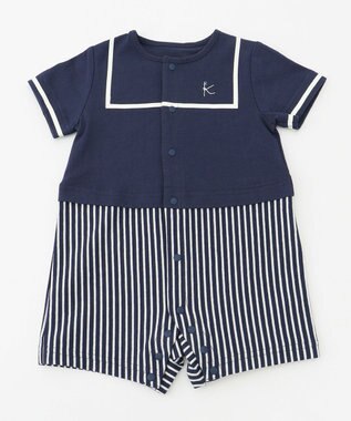 組曲 KIDS 【70cm】セーラーボーダー ロンパース ネイビー系1