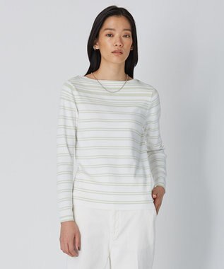 ICB 【洗える】 ハイブリッドボーダー ニットプルオーバー クリアホワイト×メロン系