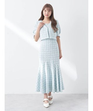 earth music&ecology ＳＥＴ２点　カットソーツィードアンサンブル Check Green