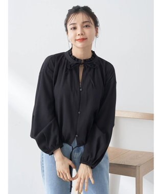 earth music&ecology カフタンフリルブラウス Black