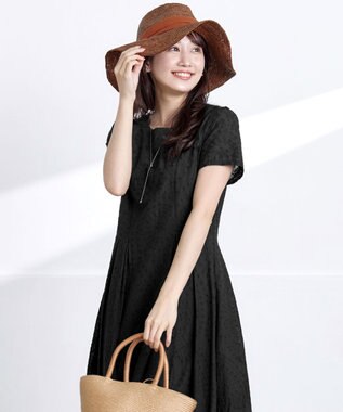 Tiaclasse L 【洗える】パンチングレーススカラップワンピース ブラック