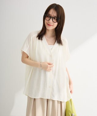 Green Parks フレンチスリーブリブドッキングシャツ Off White