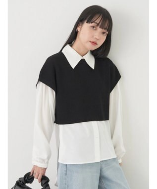 earth music&ecology ＳＥＴ２点ニットベスト＋シャツ Black