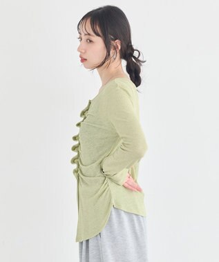 earth music&ecology 【予約】シアーワッフルタックボタントップス ライトグリーン