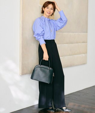 自由区 【カタログ掲載】ナチュラルタッチスタンドカラー ブラウス サックス