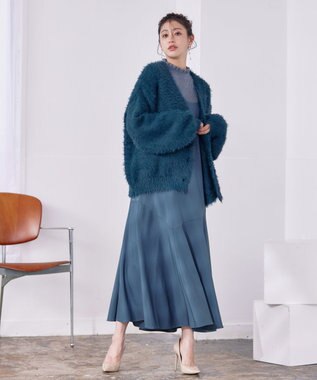 Tiaclasse 【洗える】シャギーニットカーディガン ターコイズ