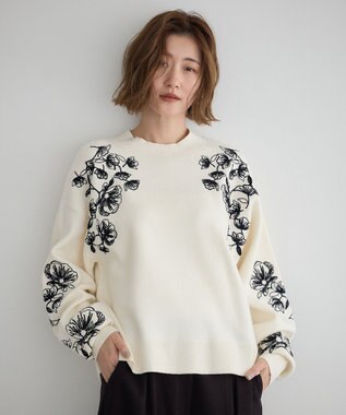 YECCA VECCA フラワー刺繍ニット