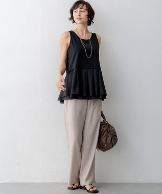23区 ナチュラルコットンベア シアーペプラム タンクトップ ブラック系