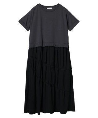 Green Parks カットソー異素材ドッキングワンピース Gray