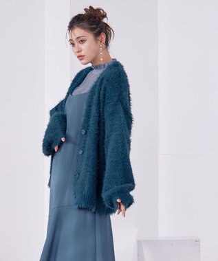 Tiaclasse 【洗える】シャギーニットカーディガン ターコイズ