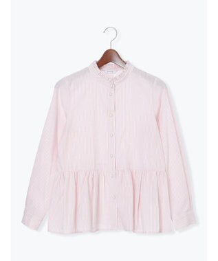 Te chichi パール釦スタンドフリルペプラムブラウス ピンク