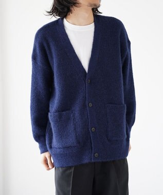 WHITE MAILS 【UNISEX】WASHI&MOHAIR RIB KNIT OVERSIZED カーディガン ブルー