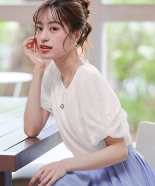 Tiaclasse 【洗える】ツイスト袖チェックブラウス オフホワイト