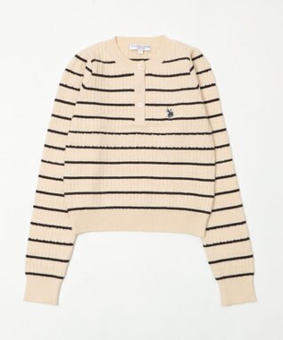 WEGO 【WEB限定/25年秋冬新作】別注USPOLOヘンリーネックニットPO ホワイトボーダー