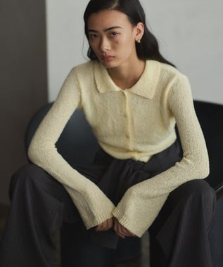 CRAFT STANDARD BOUTIQUE ブークレヤーン衿付きニットカーディガン Light Yellow