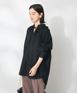 CRAFT STANDARD BOUTIQUE デシンフリル刺繍スリーブブラウス Black