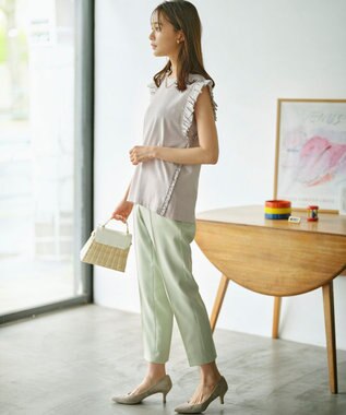 組曲 【美シルエット・ストレッチ・シワになりにくい】オシャクロス テーパードパンツ スモーキーグリーン系