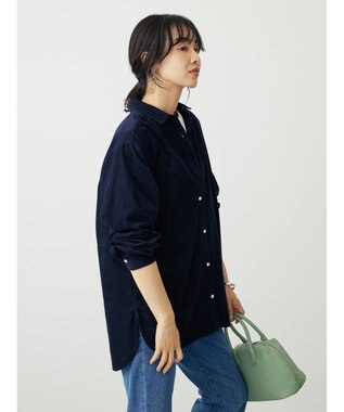 Green Parks 柔らかい細コールシャツ Navy