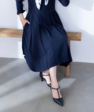 Tiaclasse 【ダブルクロス・洗える】ラインワンピース ネイビー