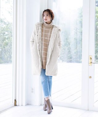 Tiaclasse 【洗える】チェックジャガードニットチュニック ベージュ