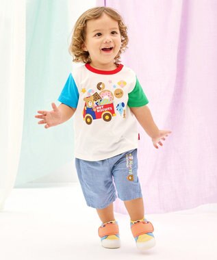 MIKI HOUSE HOT BISCUITS 【80-120cm】 パステルロゴ 6分丈パンツ ブルー