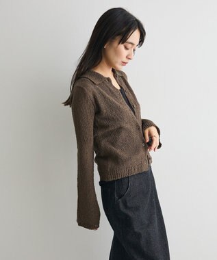 CRAFT STANDARD BOUTIQUE ブークレヤーン衿付きニットカーディガン Brown