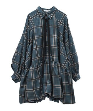 Green Parks ボウタイリボン付裾バルーンシャツワンピース Green