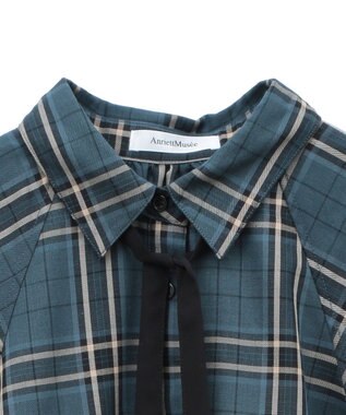 Green Parks ボウタイリボン付裾バルーンシャツワンピース Green