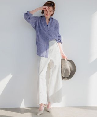 23区 L 【Oggi8月号掲載/洗える】LIBECO ベーシック シャツ ブルーストライプ