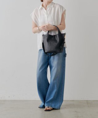 russet エンボスモノグラム2WAYタウントートバッグ(CE-1672-WEB) Black