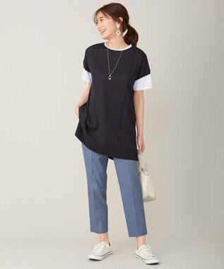 J.PRESS LADIES S 【シワになりにくい】コットンフィッティーシャーク テーパードパンツ ダルブルー系