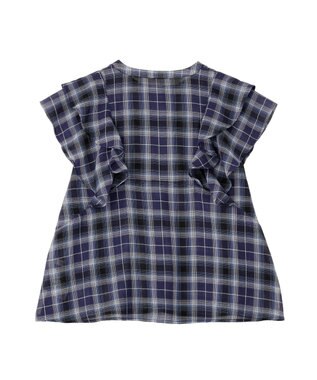 earth music&ecology チェックラッフルブラウス Navy