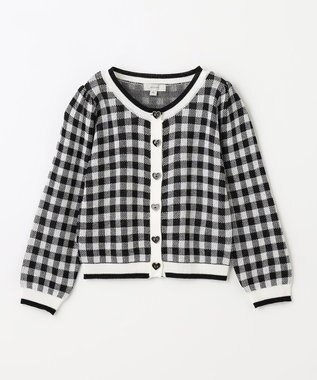 ANY KIDS ギンガム総柄ニット カーディガン ブラックギンガム