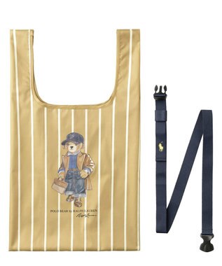 MOONBAT POLO RALPH LAURENRL ベルト付きレインバッグ ポロベア ボーダー ストライプ／撥水加工 ベージュ