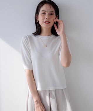 組曲 【先行予約】シアー ニット５分袖 プルオーバー ホワイト系