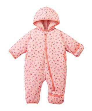 MIKI HOUSE HOT BISCUITS 【70-100cm】 裏ボアフリース 総柄ジャンプスーツ ピンク