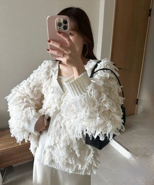 Green Parks フリンジニットカーディガン Off White