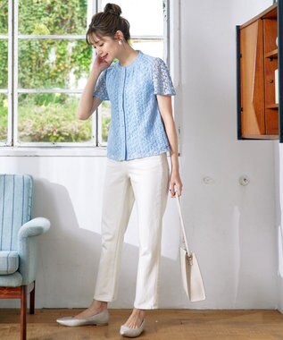 Tiaclasse 【洗える】チュールレースブラウス サックス