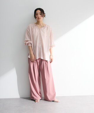 Green Parks ドロストネックシアーストライプチュニック Pink